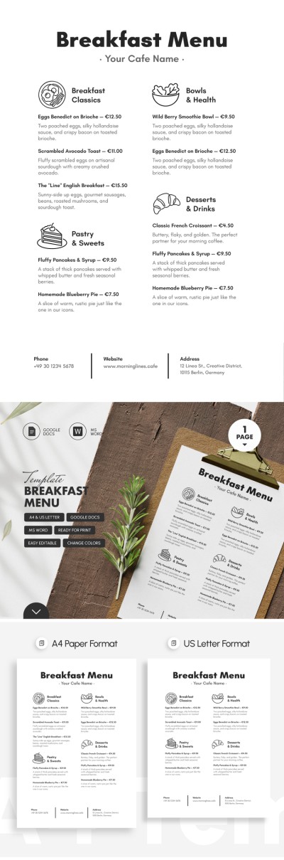 Modelo de Menú de Café da Manhã Modelo