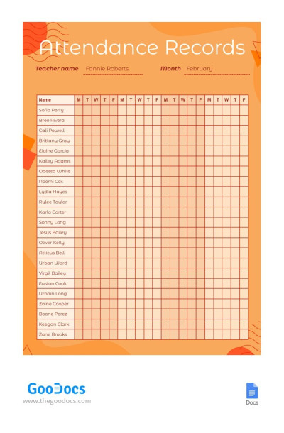 Bright Attendance Records Sheet Template