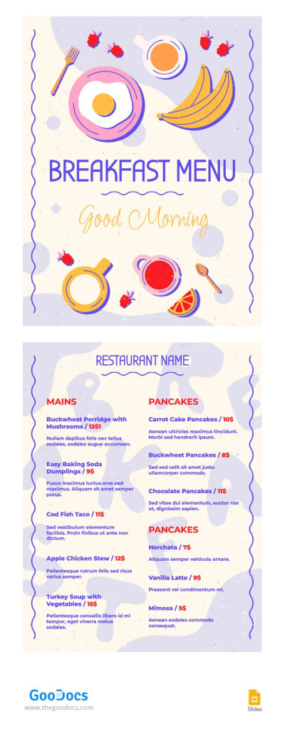 明亮的早餐菜单 - 早餐餐厅菜单