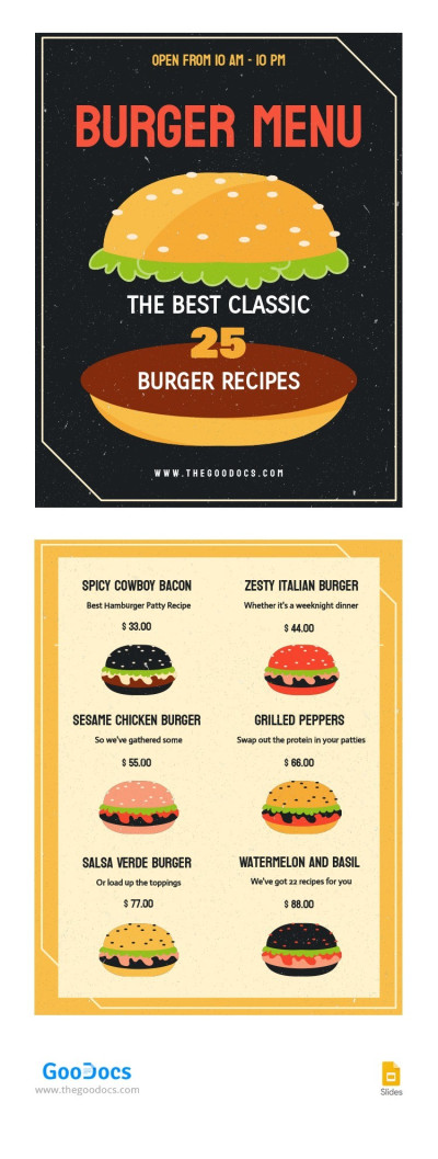 Bright Burger Menu - Burger Restaurant menu