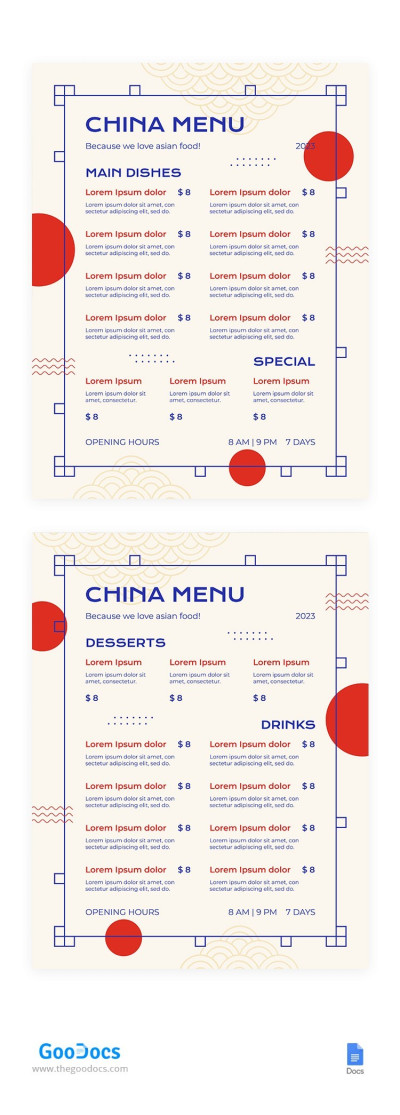 Menu luminoso di Cina