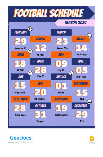 Bright Colorful Football Schedule Template