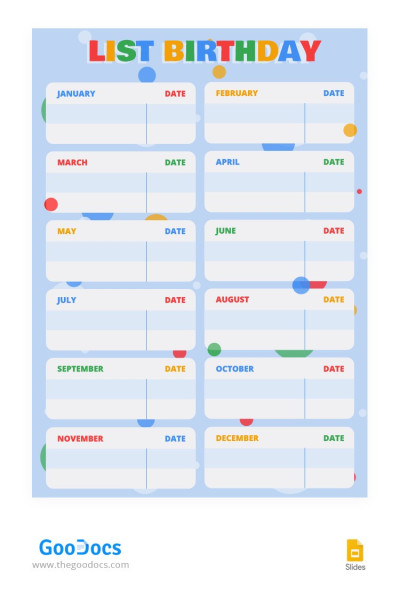 Lista de Aniversário Colorida Modelo