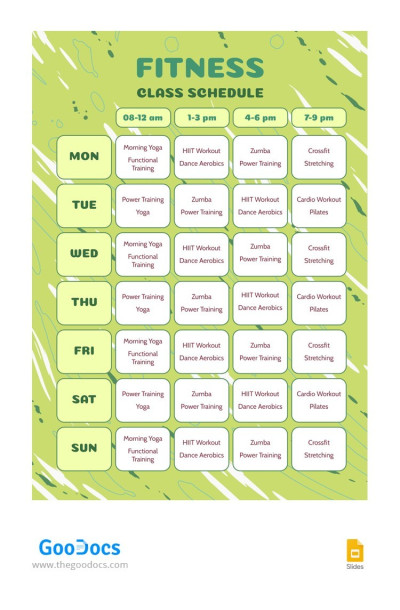 Bright Green Fitness Class Schedule Template