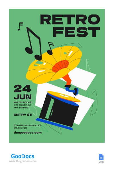 Cartaz do Festival de Música Retrô Brilhante Verde Modelo