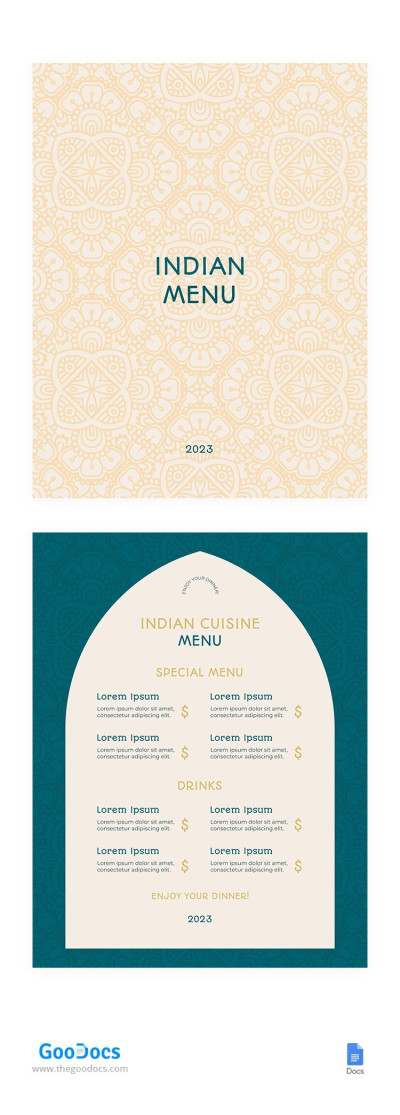 indian restaurant menu card samples