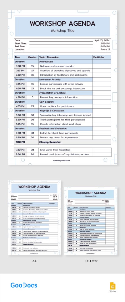 Agenda Luminosa del Workshop Modello