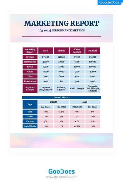 Rapport lumineux sur le marketing. Modèle