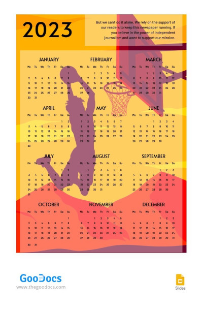 Calendrier de basketball orange vif Modèle