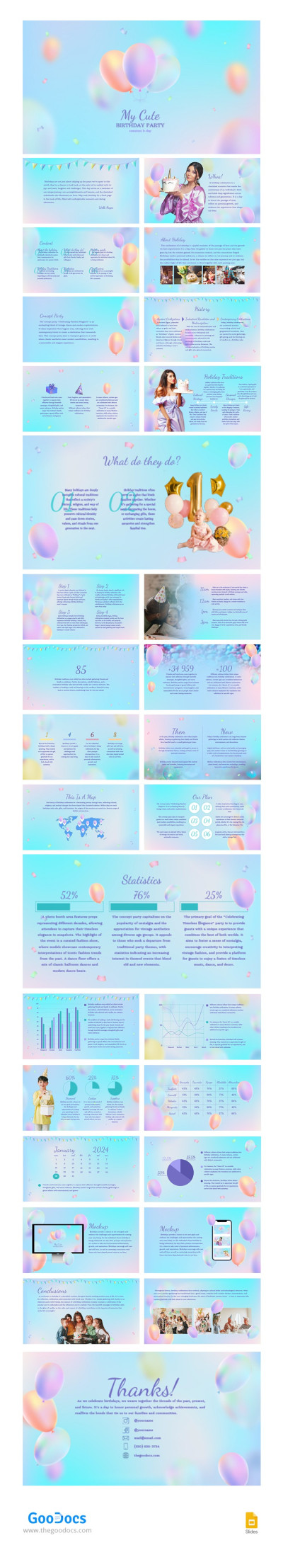 Bright Pastel Cute Birthday With Baloons Template