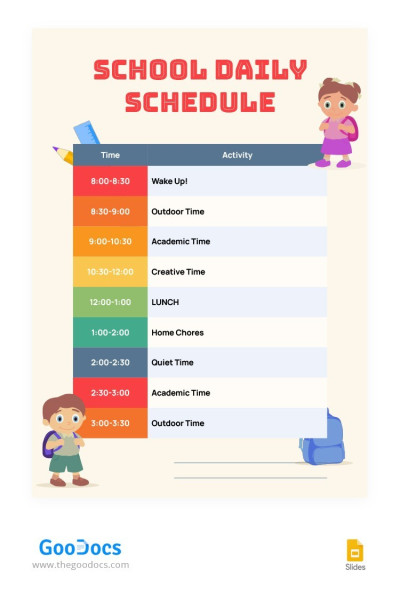Heller Schüler täglicher Zeitplan Vorlage