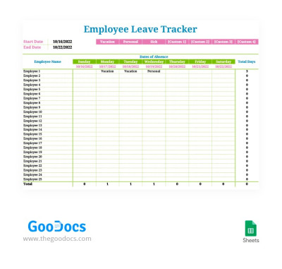 Bright Week Employee Leave Tracker Template
