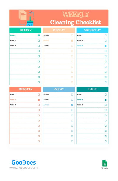 Bright Weekly Cleaning Checklist Template