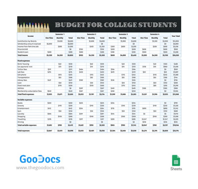 Budget for College Students Template