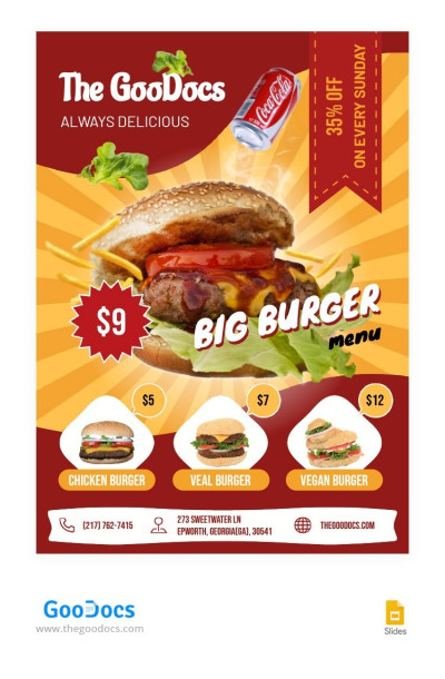 Menu del Burger Ristorante Volantino Modello