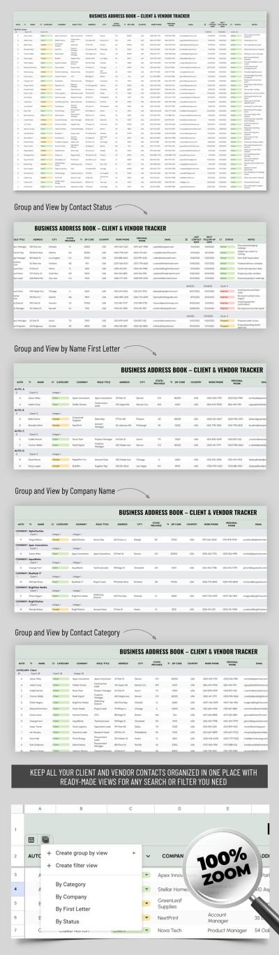 Business Address Book – Client & Vendor Tracker Template Modelo