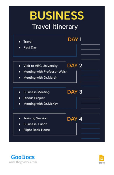 Business Itinerary Template