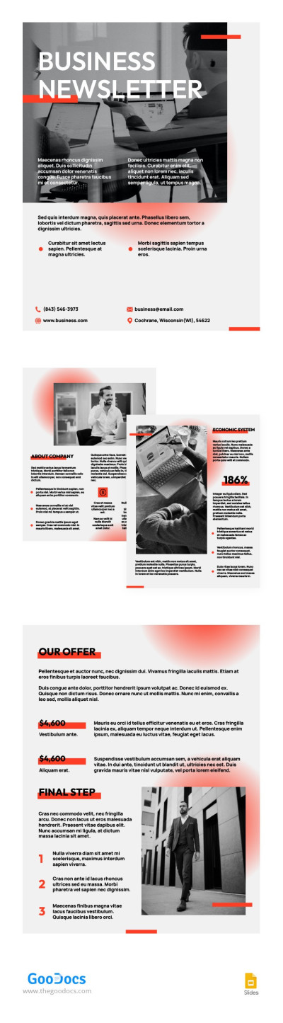 Business Newsletter with Red Gradient Template