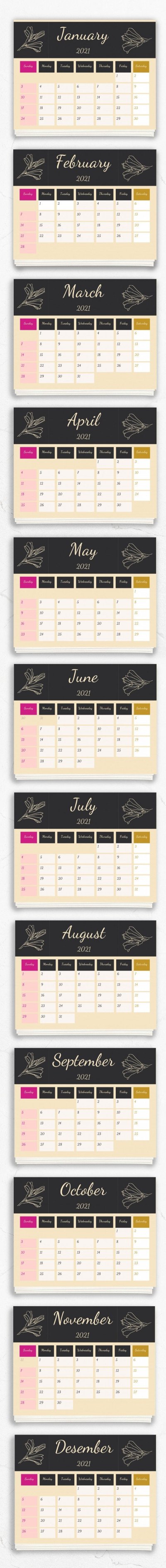 Lovely Printable Calendar 2021 - Monthly Calendars