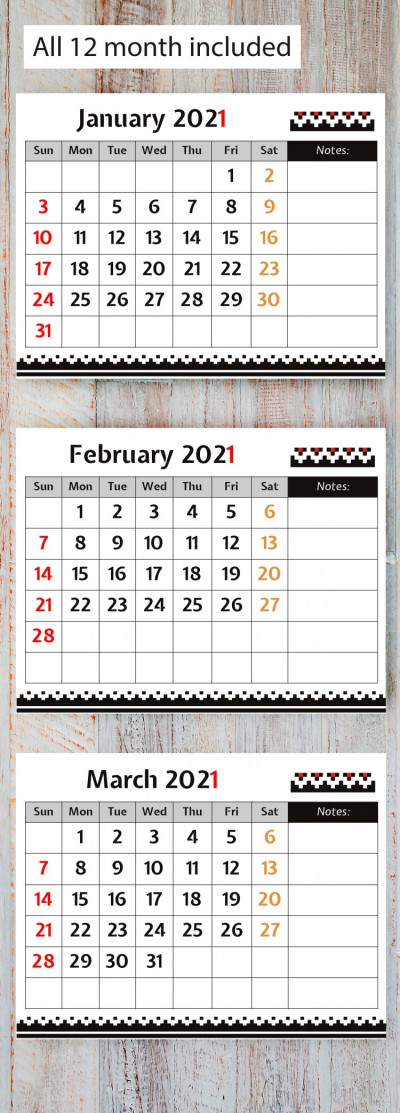 Calendário Mensal Especial 2021 Modelo