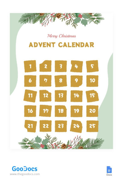 Calendario de adviento de Navidad. Plantilla