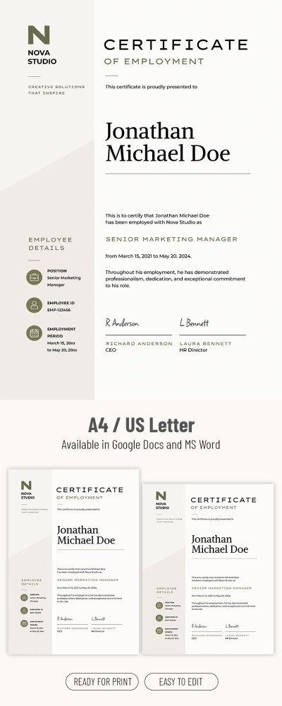 Modèle de certificat de travail Modèle