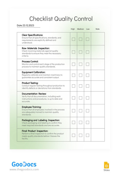 Controllo di qualità della luce della checklist Modello