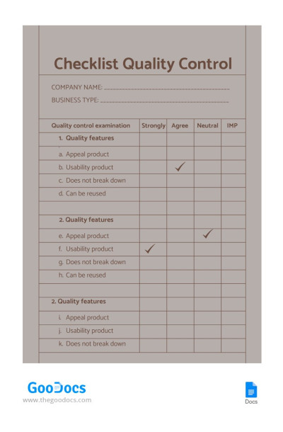 Controllo Qualità della Checklist Modello