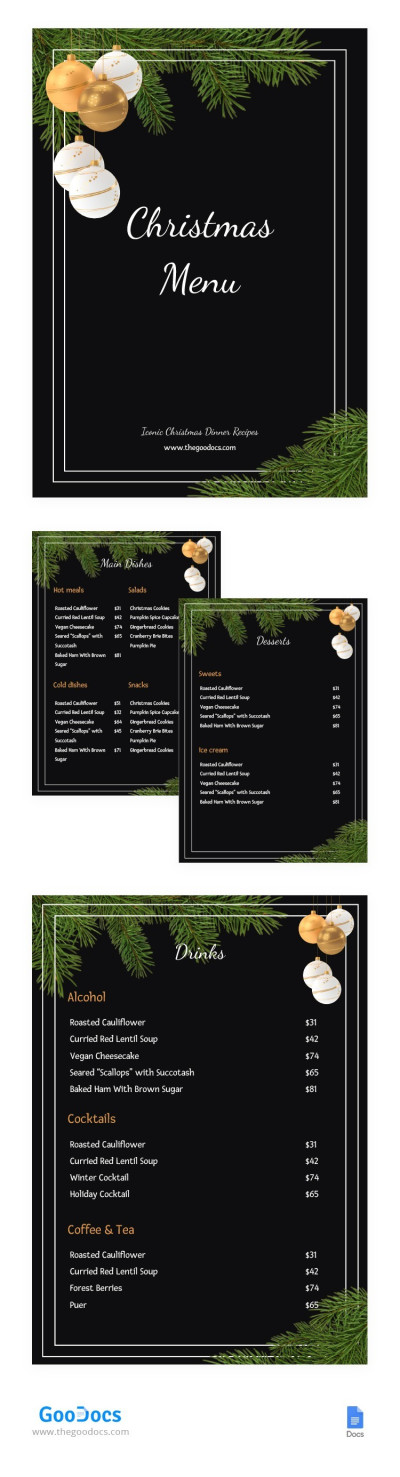 Menu de Noël du restaurant Modèle