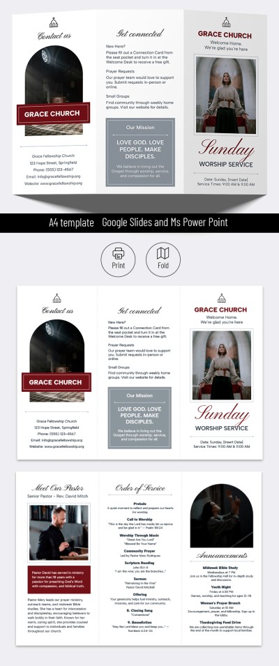Elegant & Editable Church Pamphlet for Sunday Service Template