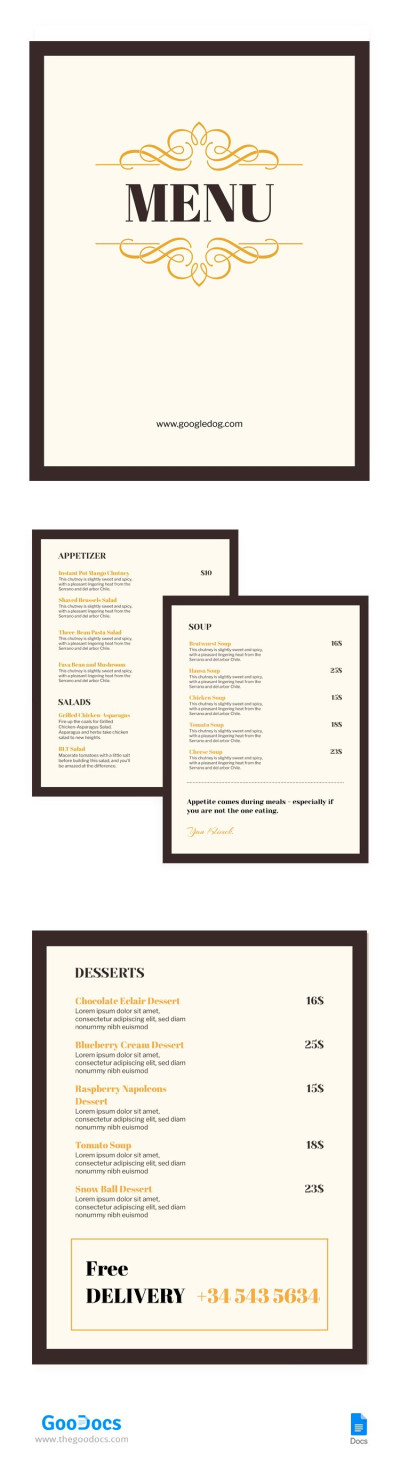 Classic Cafe Menu Template