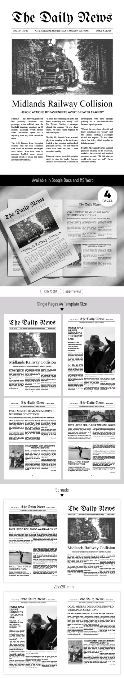 Classic Old Timey Newspaper Template For Google Docs And Microsoft Word 