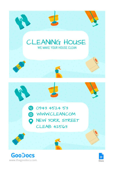 Cartão de visita de Limpeza Doméstica - Cartões de visita de limpeza.