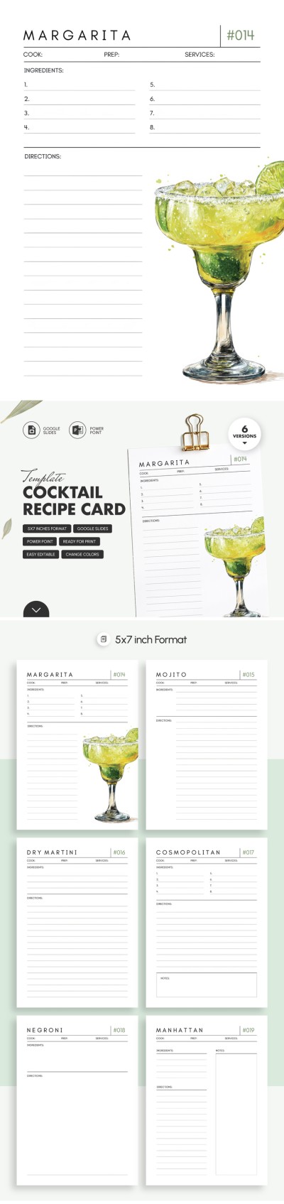 Cocktail Recipe Card Template Template