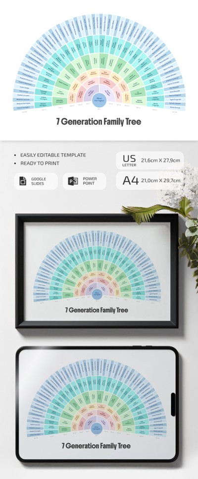 Colorful 7 Generation Family Tree Template Template
