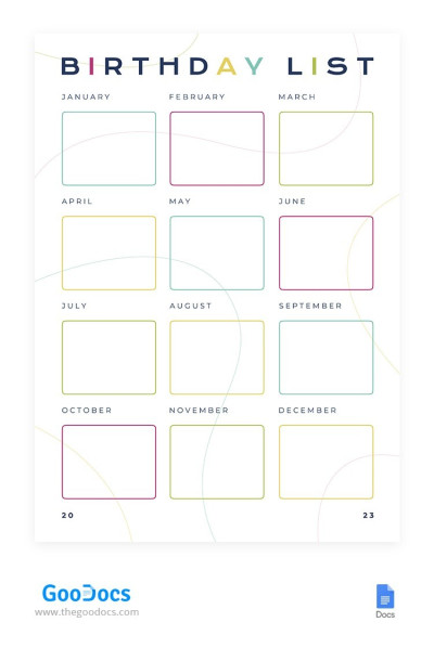 Colorful Birthday List Template