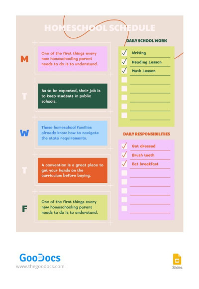 Colorful Homeschool Schedule Template