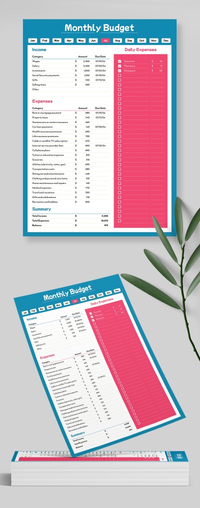 Colorful Monthly Budget Template