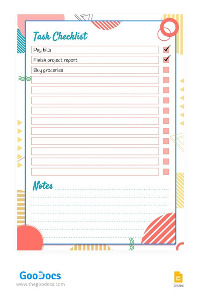 Colorful Task Checklist Template