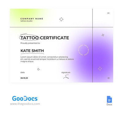 Colorful Tatto Certificate Template