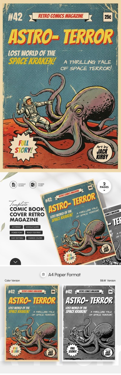 Modèle de magazine rétro de couverture de bande dessinée Modèle