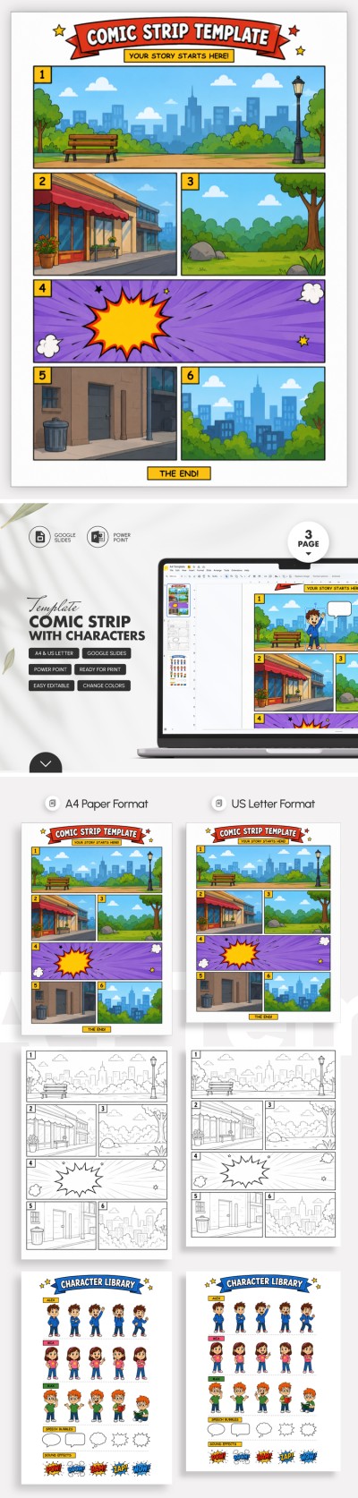 Comic Strip Template with Characters Template
