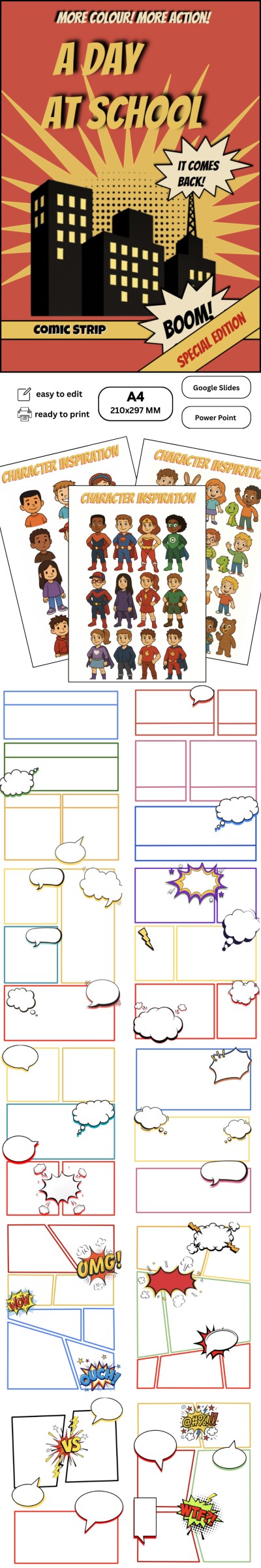 A Day At School Comic Strip Template
