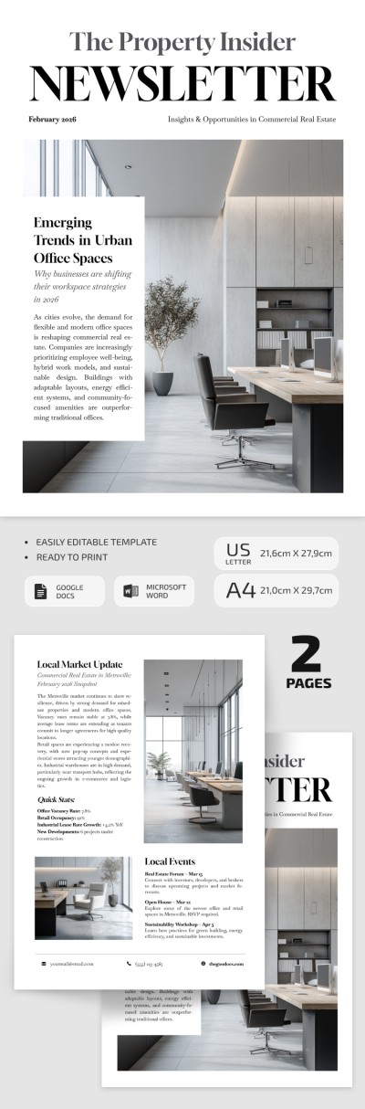 Template Newsletter per Immobili Commerciali Modello