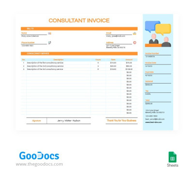 Consultancy Services Sheet Invoice Template