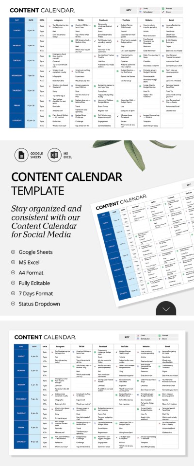 Plantilla de Calendario de Contenidos para Google Sheets Plantilla