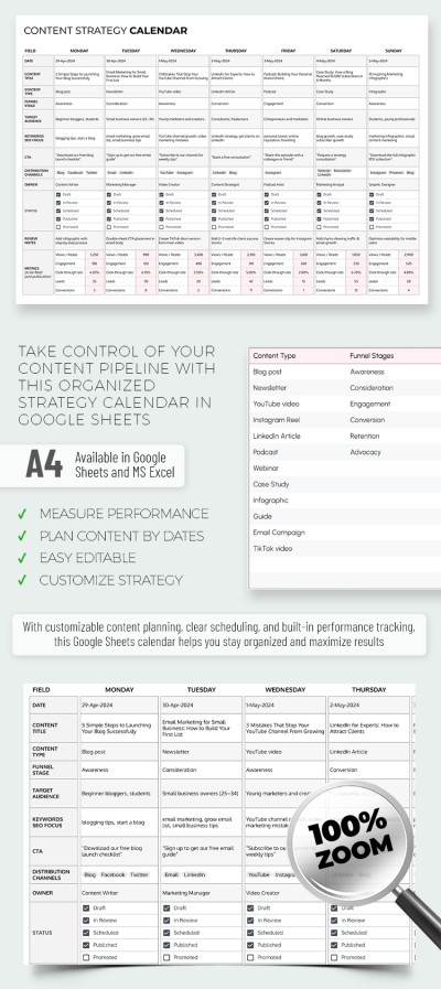 Content Strategy Calendar Template for Bloggers & Marketers Template