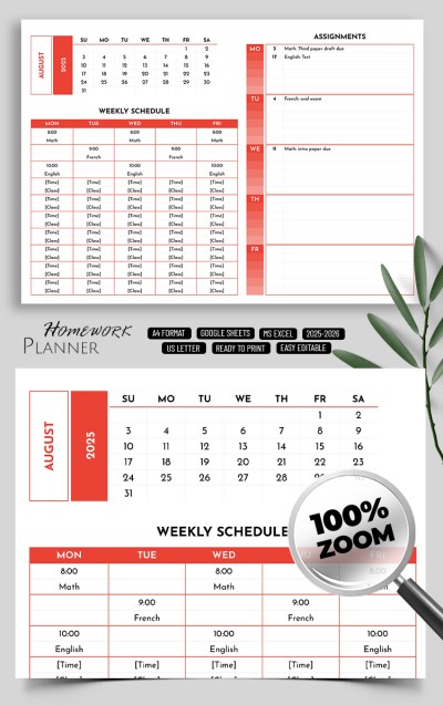 Convenient Homework Planner Template