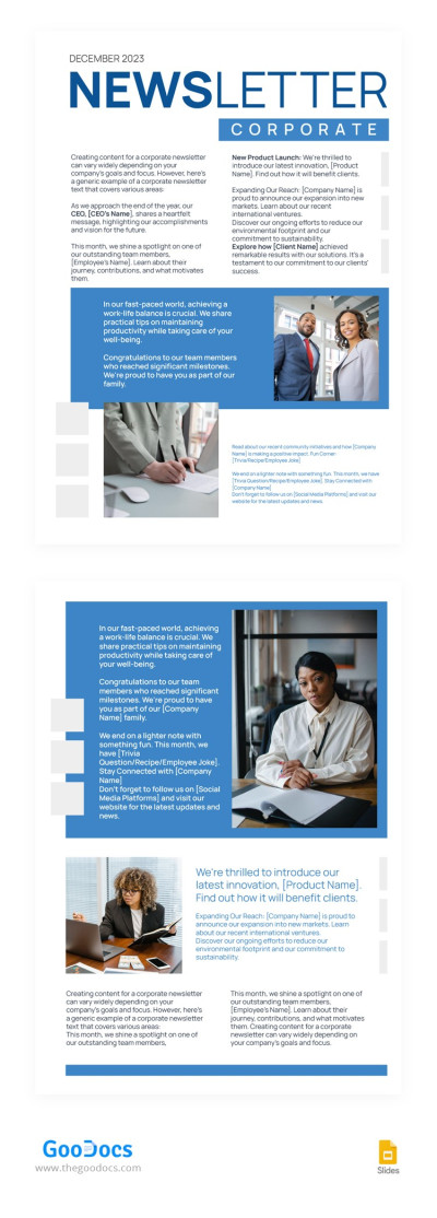 Corporate Blue Newsletter - Corporate Newsletters