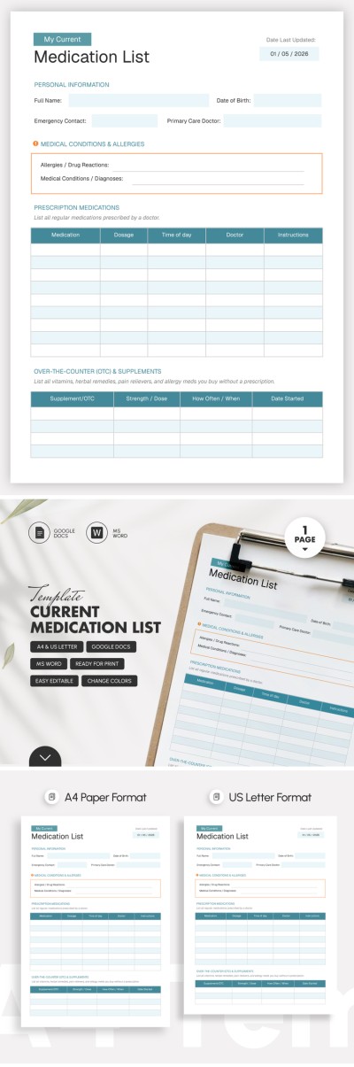 Lista de Medicamentos Actual Template Plantilla